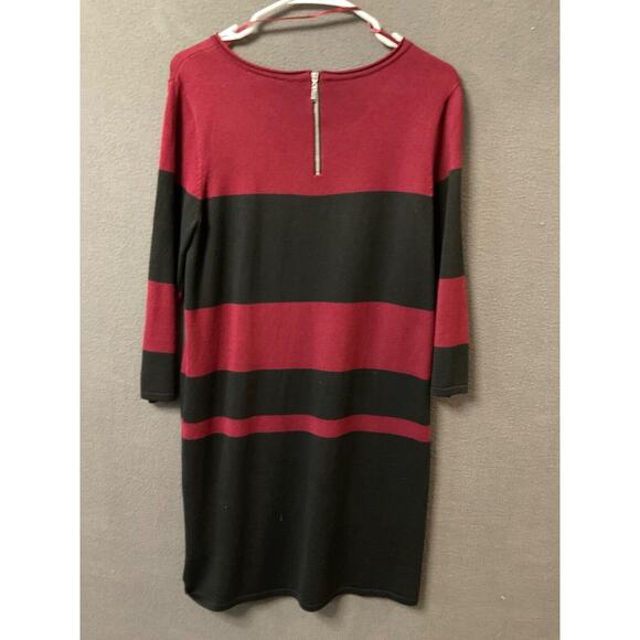 AB Studio Burgundy & Black Striped Knit Dress Medium Rayon Blend Back Zip - Picture 5 of 7